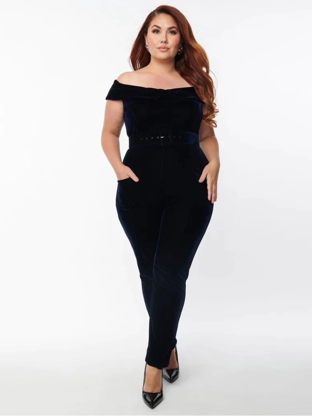 Unique Vintage Dark Blue Velvet Jumpsuit